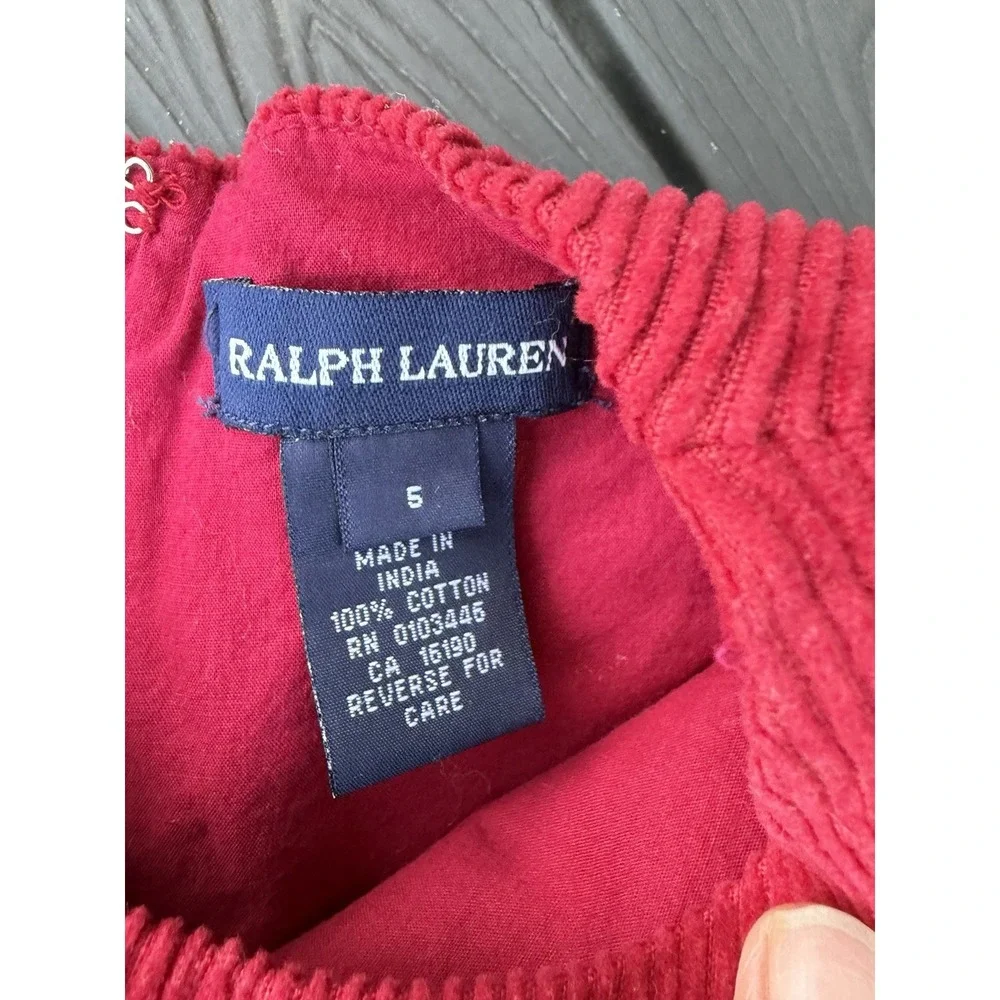 Ralph Lauren GIRLS Corduroy Jumper Dress Size 5 Snowflakes Christmas Holiday Red